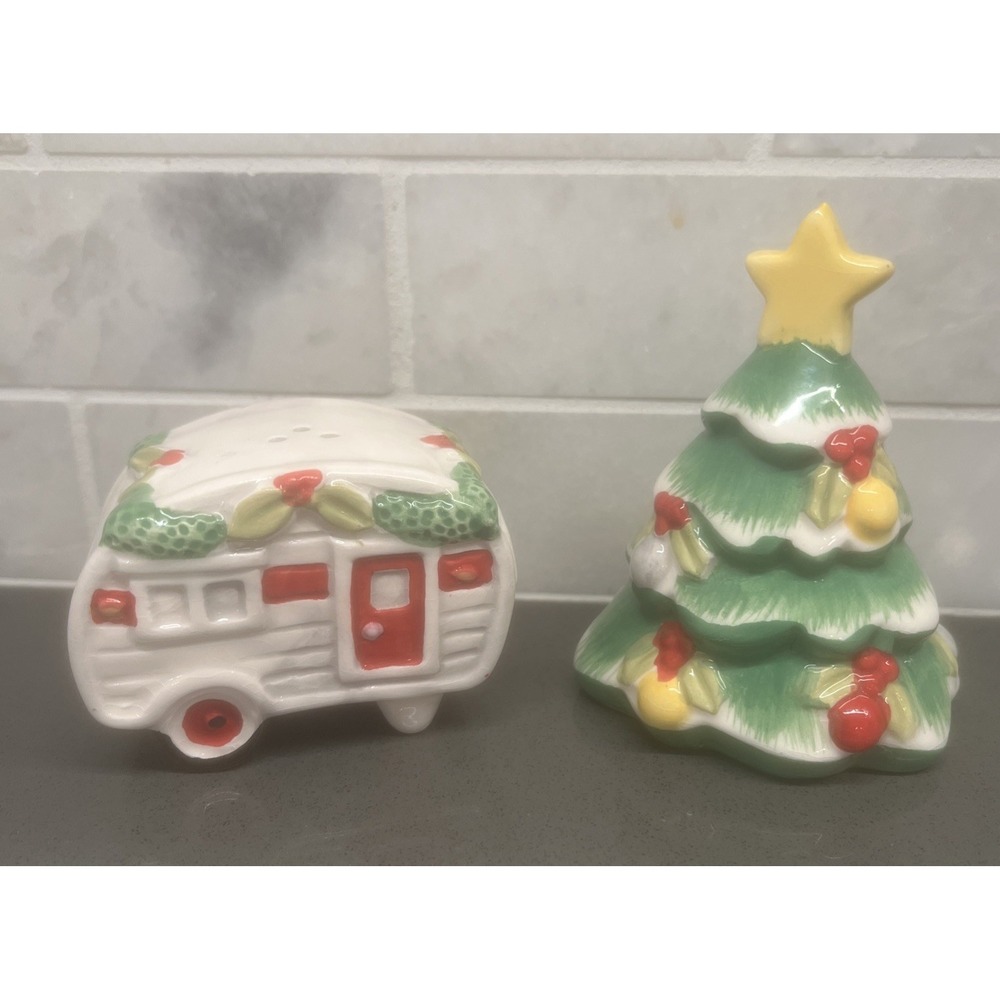 Cracker Barrel Christmas Camper and Tree salt and pepper shakers